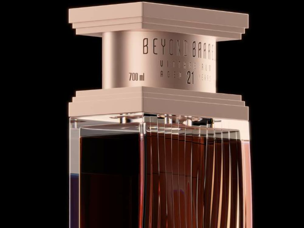 Beyond Barrel bottle, close on the cap and engraved label
